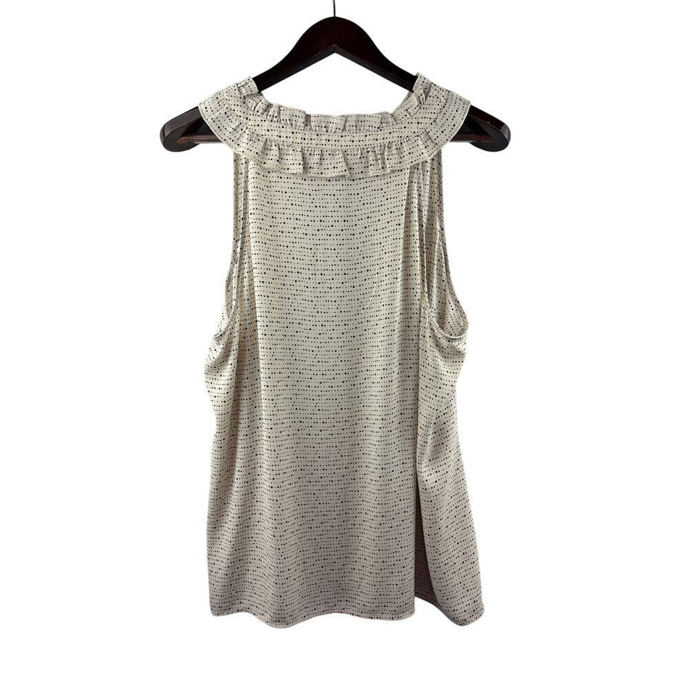 Women’s Cabi XL Cream & Black Dot Patterned Sleeveless Ruffled Blouse - Picture 3 of 5